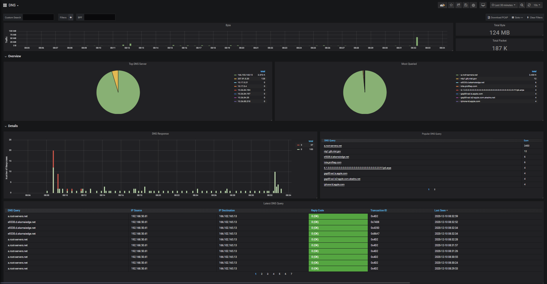 DNS dashboard in Profitap IOTA web interface